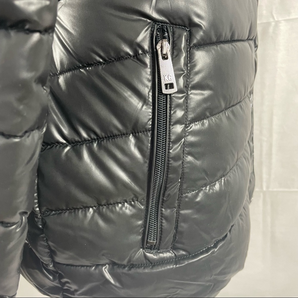 🎁 Kenneth Cole New York Women's Short Puffer Faux Fur Trimmed Hood Black Large - Picture 8 of 8